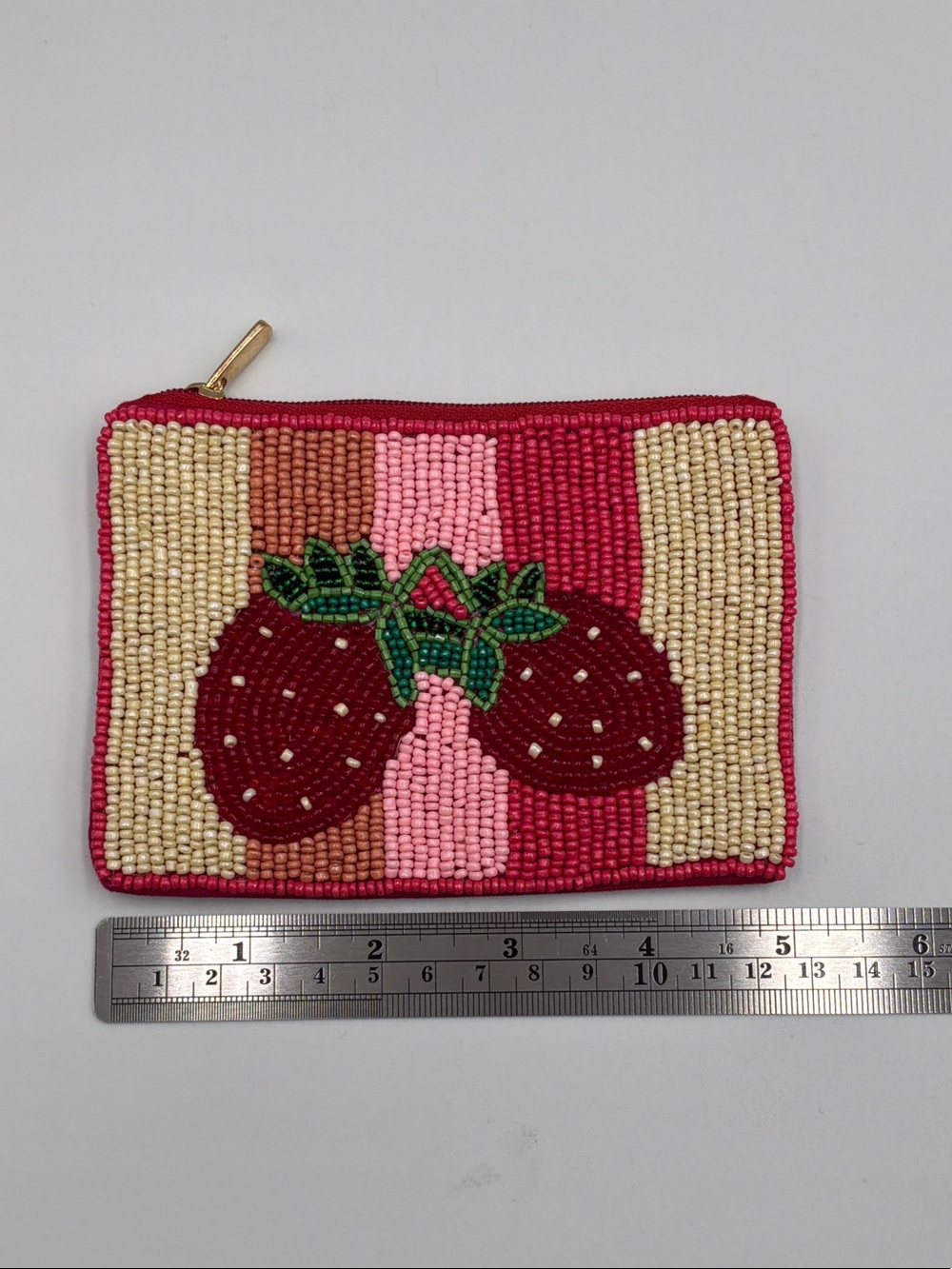 Beaded Strawberry Pouch - Pink & Red - Picture 2 of 3